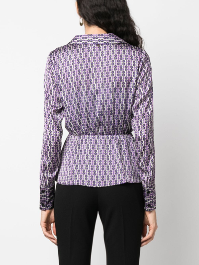 Liu •jo Geometric-pattern Satin Blouse In Purple