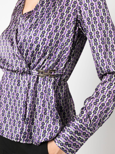 Liu •jo Geometric-pattern Satin Blouse In Purple