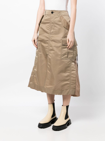 Shop Sacai Panelled Cargo-pockets Midi Skirt In Brown