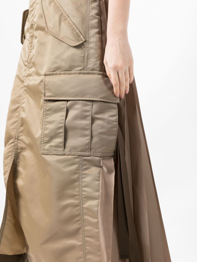 Shop Sacai Panelled Cargo-pockets Midi Skirt In Brown