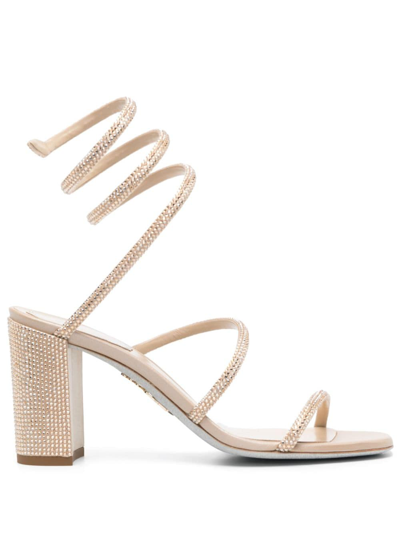 Shop René Caovilla Cleo 80mm Crystal-embellished Sandals In Gold