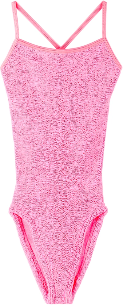 Shop Hunza G Kids Pink Margot One-piece Swimsuit In Bubblegum