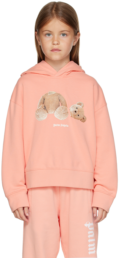 Shop Palm Angels Kids Pink Bear Hoodie In Pink Brown