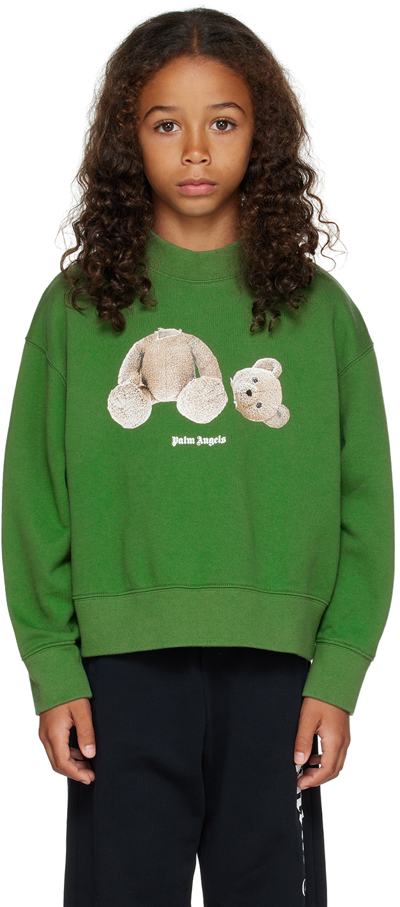 Shop Palm Angels Kids Green Bear Sweatshirt In Green Brown