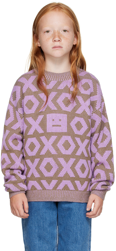 Shop Acne Studios Kids Khaki & Purple 'xo' Sweater In Khaki Beige/smoky Pu