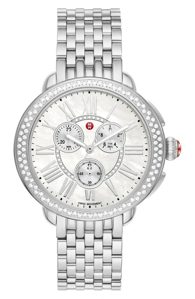 Shop Michele Serein Diamond Bracelet Chronograph Watch, 40mm X 38mm In Silver