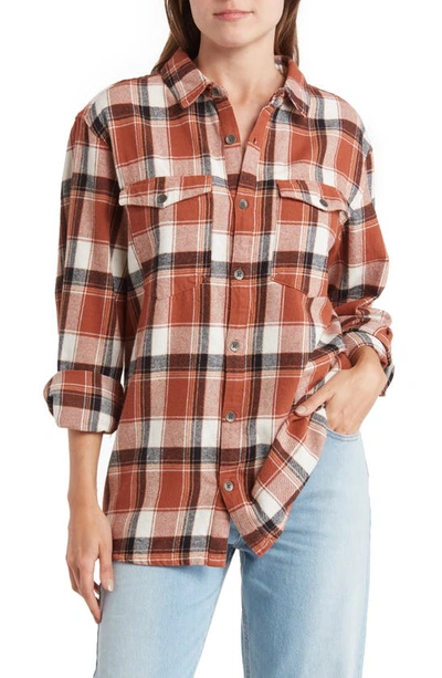 Shop Roxy Let It Go Relaxed Fit Cotton Flannel Shirt In Rustic Brown Forrest