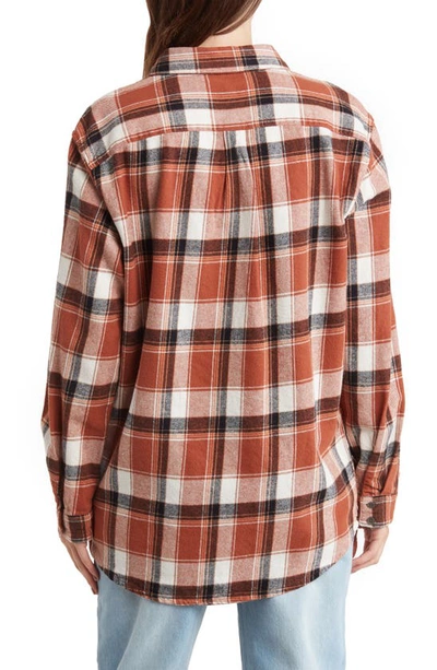 Shop Roxy Let It Go Relaxed Fit Cotton Flannel Shirt In Rustic Brown Forrest