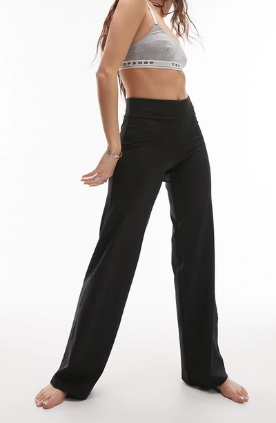 Topshop Fold Over Waist Yoga Straight Leg Pants In Black