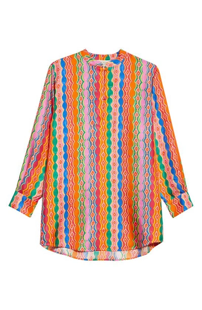 Shop Saloni Abstract Print Silk Twill Button-up Shirt In 1701-stripe 1