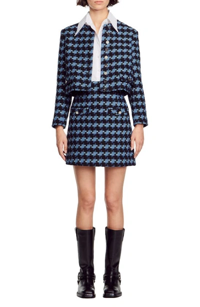 Shop Sandro Marty Houndstooth Tweed Miniskirt In Blue / Black