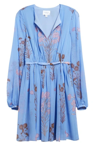 Shop Giambattista Valli Carnation Bouquets Silk Georgette Dress In Light Blue/ Rose