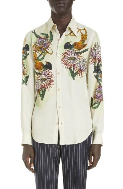 Shop Dries Van Noten Celdon Floral Print Button-up Shirt In Ecru