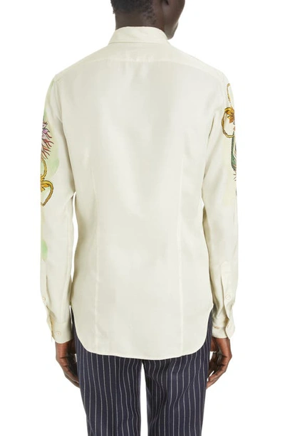 Shop Dries Van Noten Celdon Floral Print Button-up Shirt In Ecru