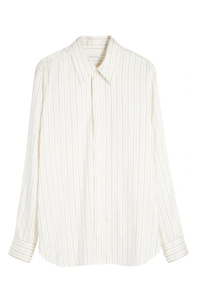 Shop Dries Van Noten Carvie Stripe Silk & Cotton Button-up Shirt In Ecru 605