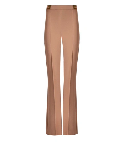 Shop Elisabetta Franchi Nude Palazzo Trousers With Logo In Beige
