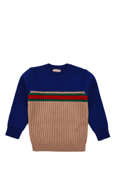 Shop Gucci Wool Sweater With Web Detail In Multicolor
