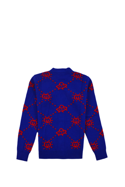 Shop Gucci Wool Cardigan With Logo Embroidery In Blue