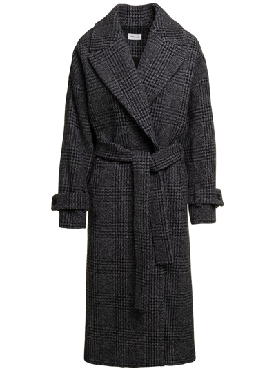 P.a.r.o.s.h Check Pattern Long Coat In Grey