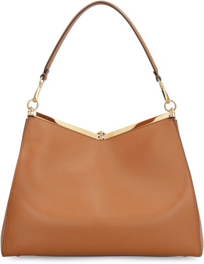 Shop Etro Vela Leather Shoulder Bag In Saddle Brown