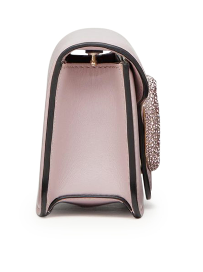 Shop Valentino Small Shoulder Bag Loco` Vitello/platinum-rhinestones Logo In Kfw Water Lilac Light Amethyst