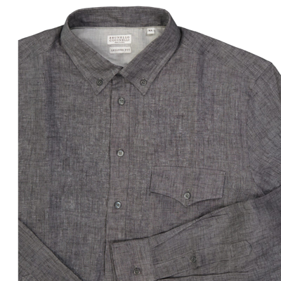 Shop Brunello Cucinelli Linen Shirt In Gray