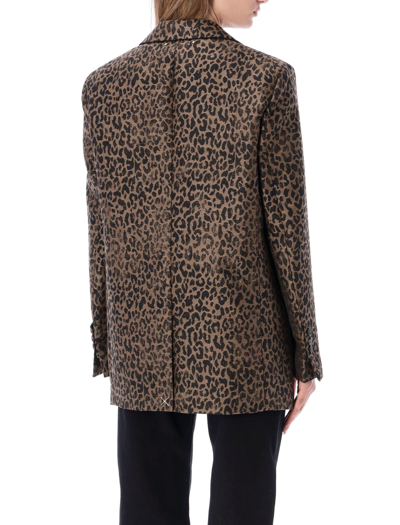 Shop Golden Goose Single-breasted Blazer In Wool With Jacquard Animal Pattern In Leopard