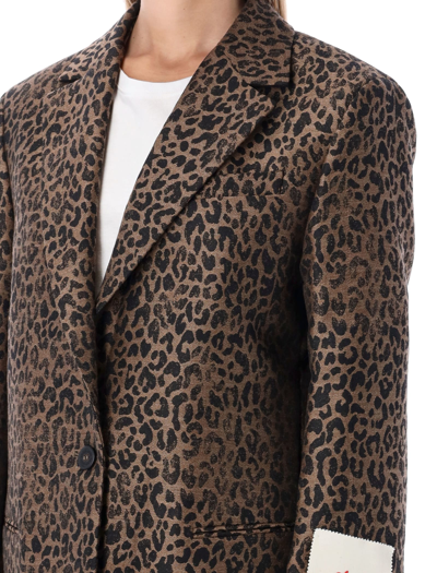 Shop Golden Goose Single-breasted Blazer In Wool With Jacquard Animal Pattern In Leopard