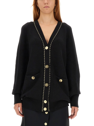 Shop Versace V-neck Cardigan In Nero