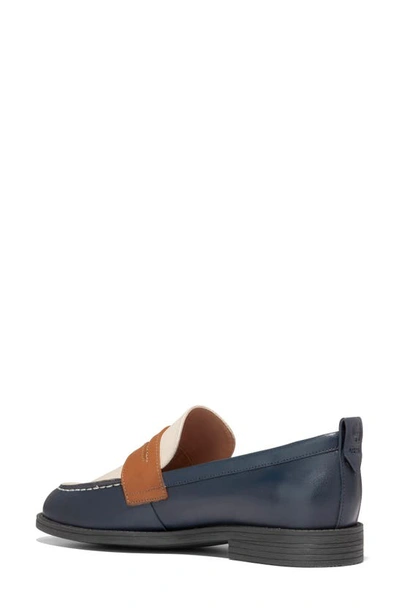 Shop Cole Haan Stassi Leather Penny Loafer In Navy/ Ivy/ P
