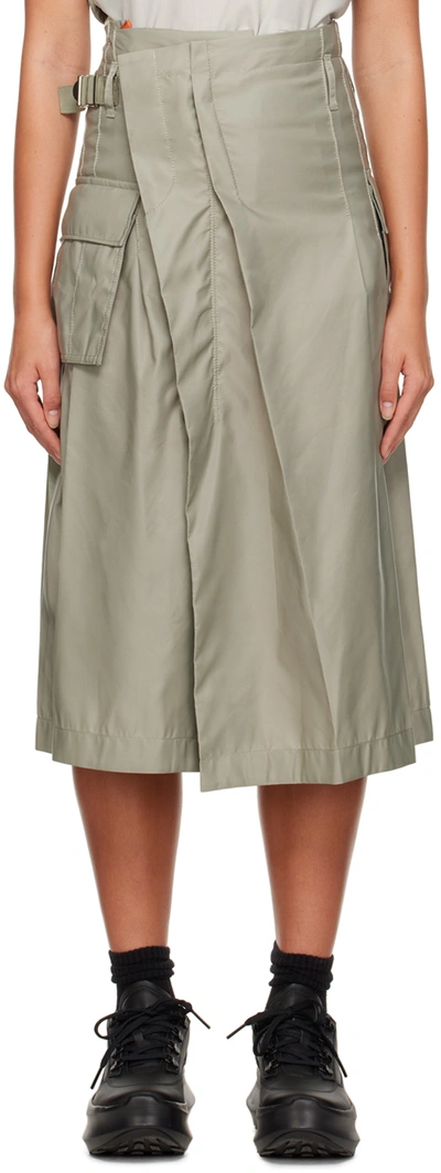 Shop Sacai Khaki Pleated Midi Skirt In 535 L/khaki