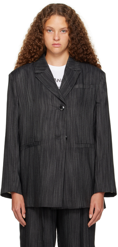 Shop Ganni Black Striped Blazer In 099 Black