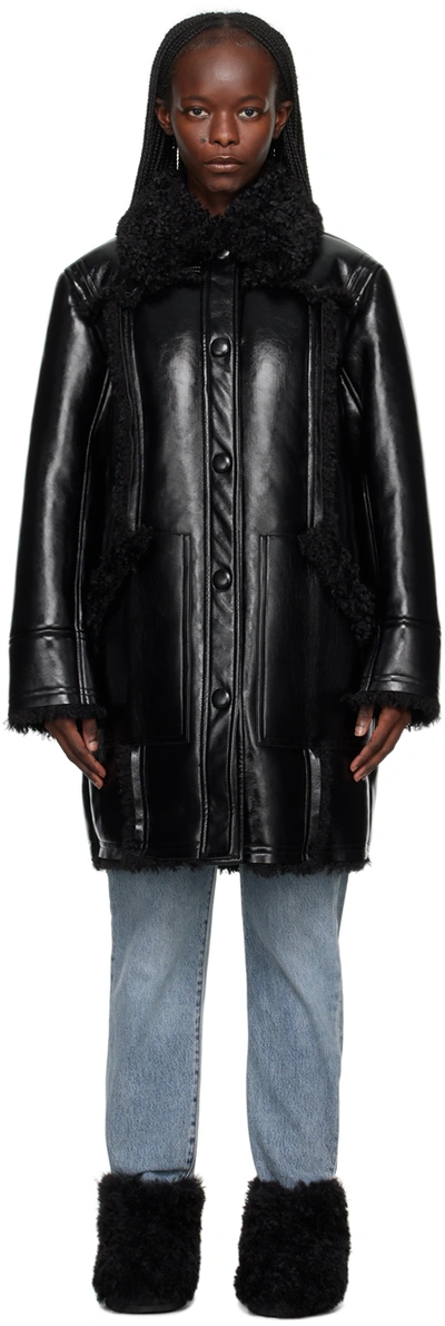Shop Stand Studio Black Ramona Faux-leather Coat In 89000 Black/black