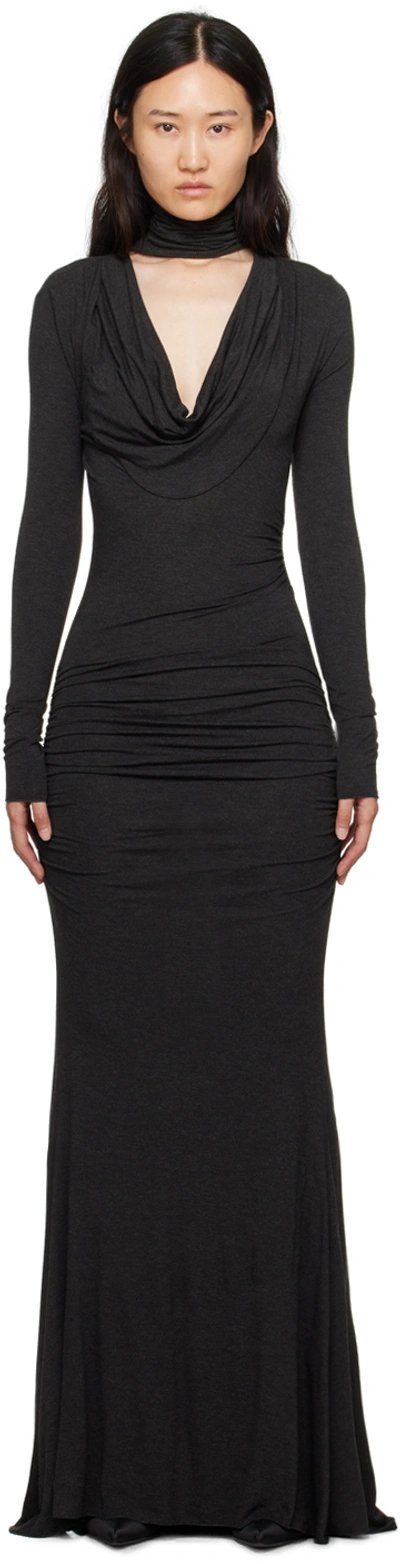 Shop Blumarine Gray Cutout Maxi Dress In N0936 Dark Grey