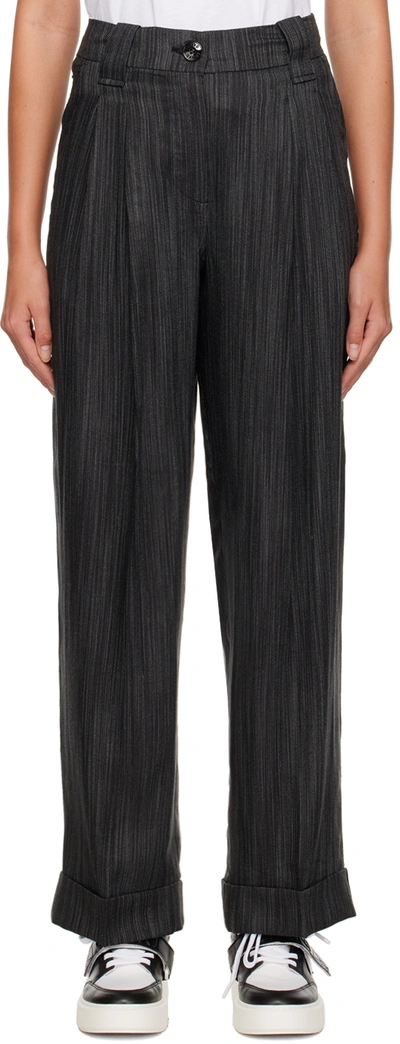 Shop Ganni Black Striped Trousers In 099 Black