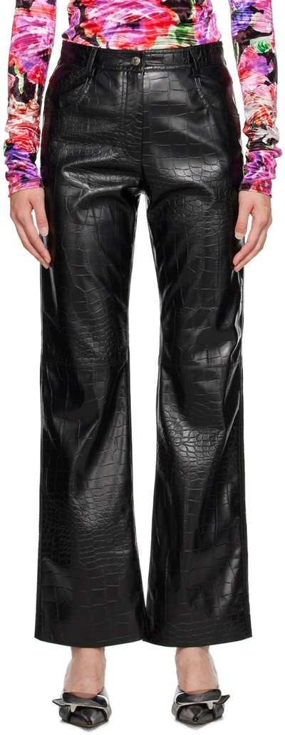 Shop Msgm Black Straight-leg Faux-leather Trousers In 99 Black