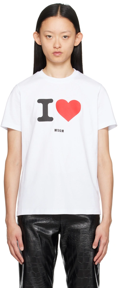Shop Msgm White Heart T-shirt In 01 White