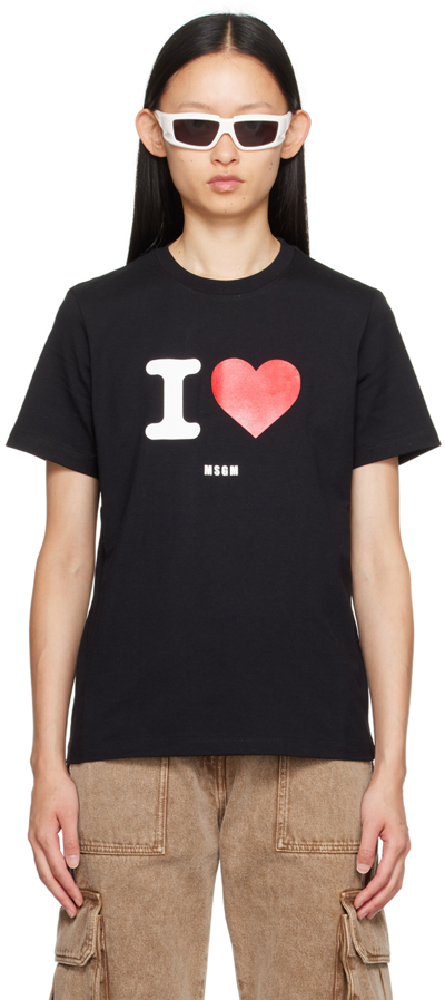 Shop Msgm Black Heart T-shirt In 99 Black