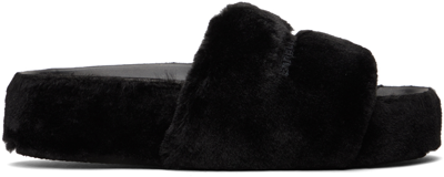 Shop Stella Mccartney Black Signature Fuzzy Slides In 1000 Black