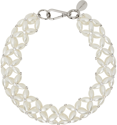 Shop Simone Rocha White Rope Pearl Crystal Necklace In Pearl/crystal