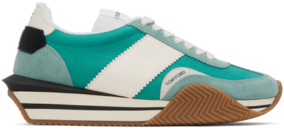 Shop Tom Ford Green James Sneakers In 5e006 Sage+ Cream