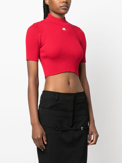 Shop Courrèges Ribbed-knit Cropped Top In Red