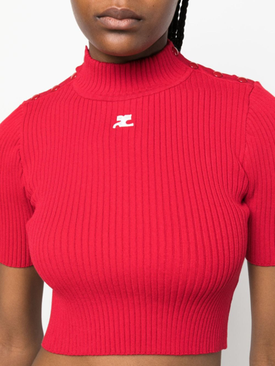 Shop Courrèges Ribbed-knit Cropped Top In Red