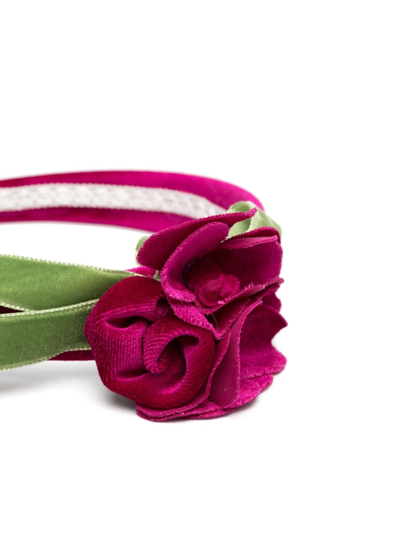 Shop Colorichiari Floral-appliqué Velour Headband In Purple
