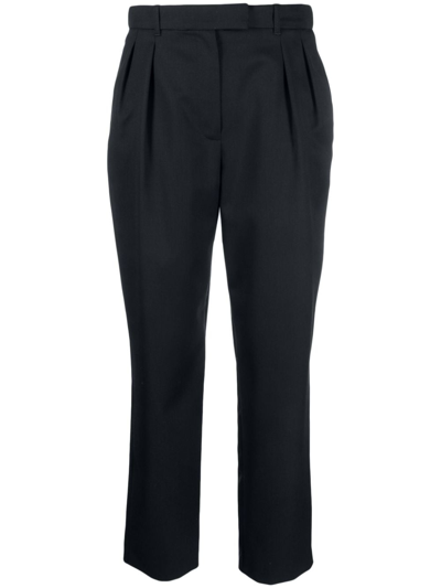 Shop Apc Pleated Cropped Trousers In Blue