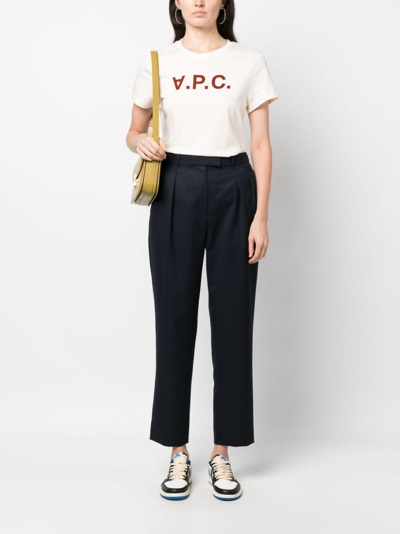 Shop Apc Pleated Cropped Trousers In Blue