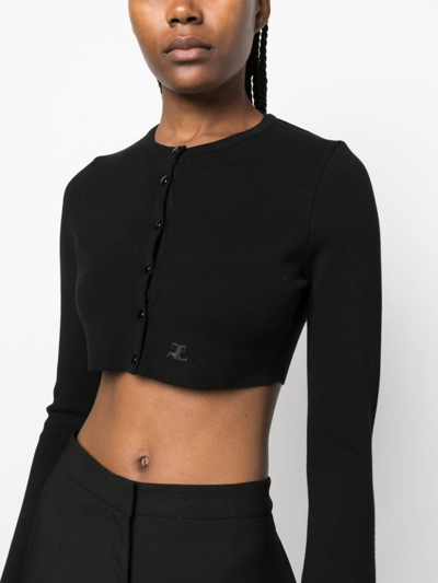 Shop Courrèges Crew-neck Cropped Cardigan In Black