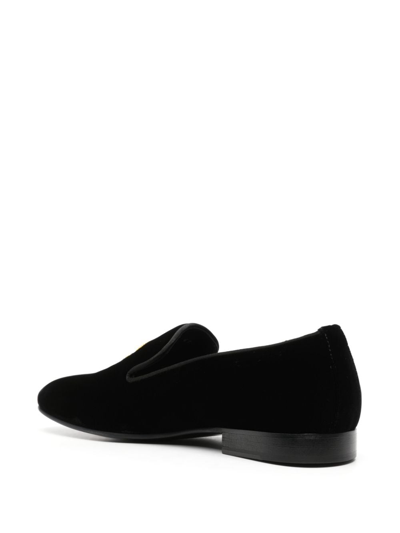 Shop Roberto Cavalli Monogram-motif Velvet Loafers In Black