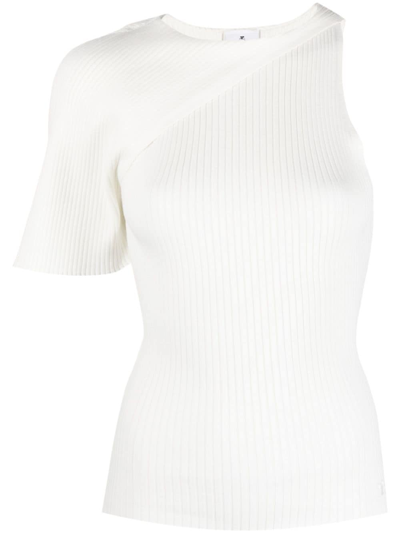 Shop Courrèges Asymmetric Ribbed-knit Top In White