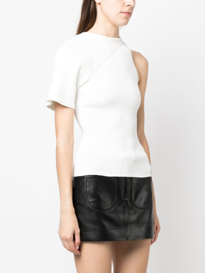 Shop Courrèges Asymmetric Ribbed-knit Top In White